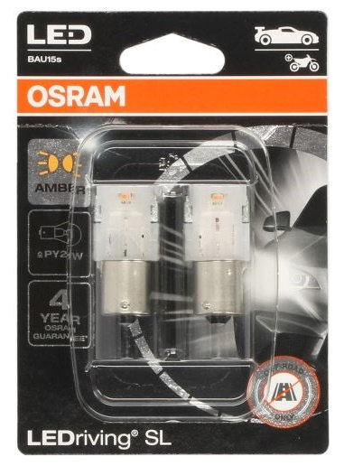 Set 2 Buc Led Osram BAU15S 12V 1,3W PY21W LEDriving SL Galben 7507DYP-02B