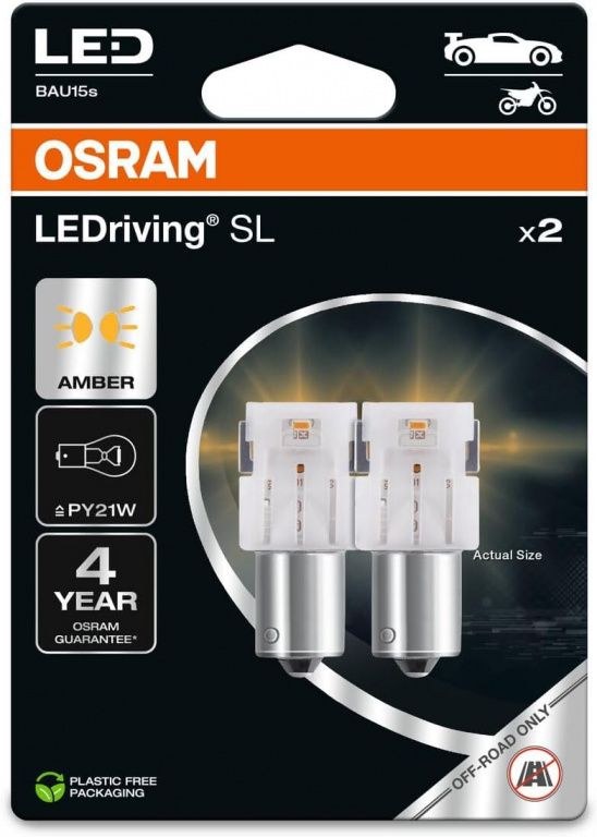 Set 2 Buc Led Osram BAU15S 12V 1,3W PY21W LEDriving SL Galben 7507DYP-2BL