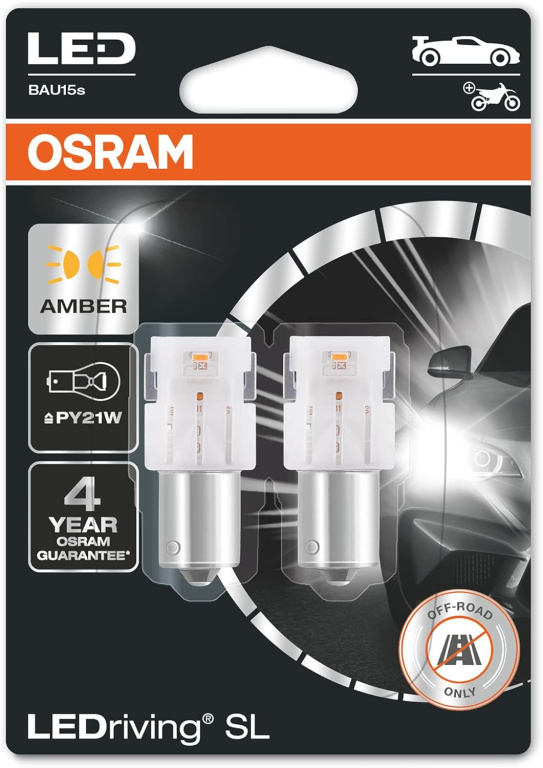 Set 2 Buc Led Osram BAU15S 12V 1,3W PY21W LEDriving SL Galben 7507DYP-02B