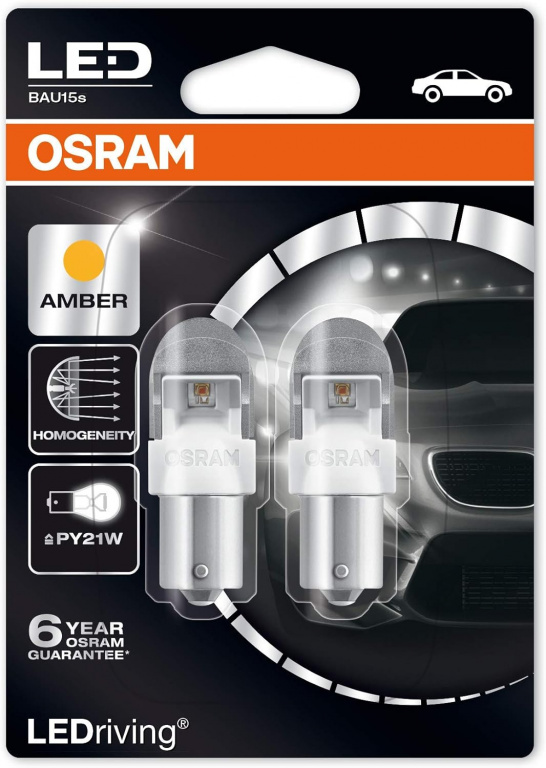 Set 2 Buc Led Osram BAU15S 12V 1,5W PY21W LEDriving Galben 7557YE-02B