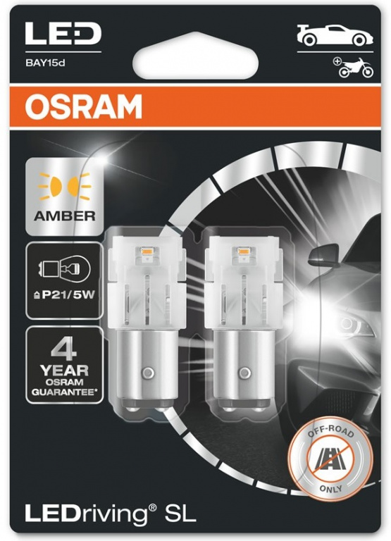 Set 2 Buc Led Osram BAY15D 12V 1,3W P21/5W LEDriving SL Galben 7528DYP-02B
