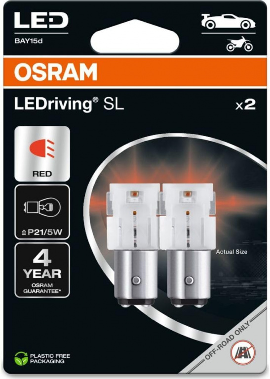 Set 2 Buc Led Osram BAY15D 12V 1,4W P21/5W LEDriving SL Rosu 7528DRP-2BL