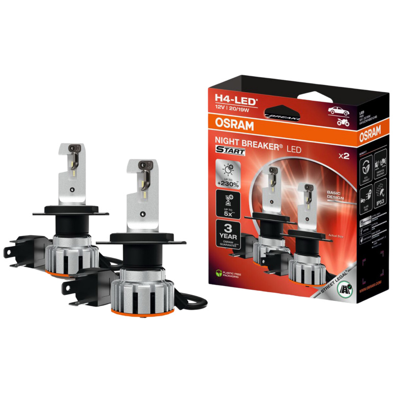 Set 2 Buc Led Osram H4 12V 19W / 20W P43T Night Breaker Led Start +230% Alb 6000K Omologate Rar 64193DWNBST-2HB