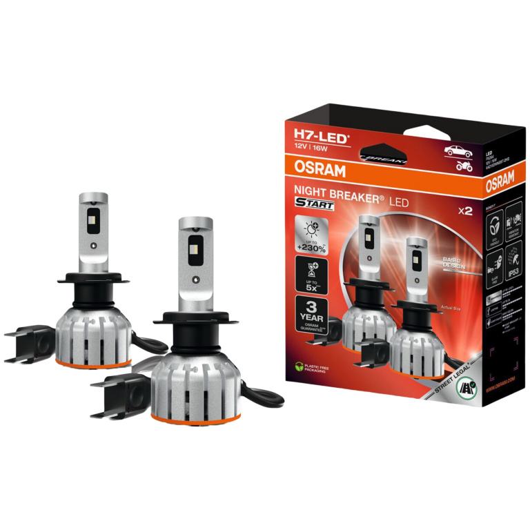 Set 2 Buc Led Osram H7 12V 16W PX26D Night Breaker Led Start +230% Alb 6000K Omologare Rar 64210DWNBST-2HB