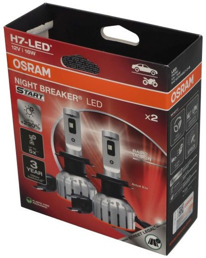 Set 2 Buc Led Osram H7 12V 16W PX26D Night Breaker Led Start +230% Alb 6000K Omologare Rar 64210DWNB...
