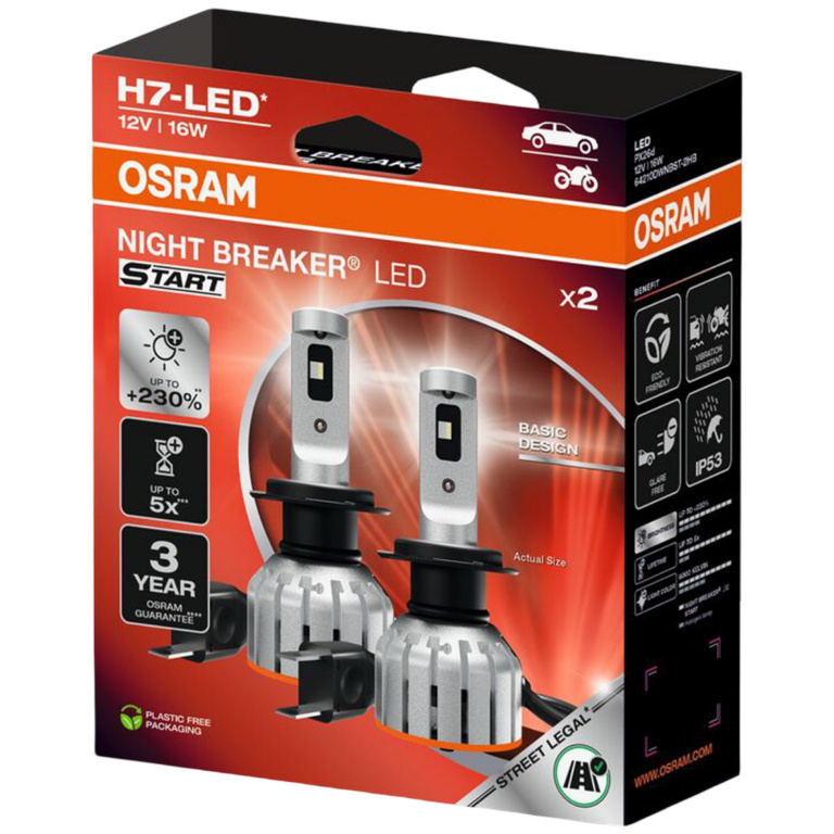 Set 2 Buc Led Osram H7 12V 16W PX26D Night Breaker Led Start +230% Alb 6000K Omologare Rar 64210DWNBST-2HB