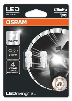 Set 2 Buc Led Osram T10 12V 0,8W W2,1X9,5D 6000K Alb LEDriving SL 2825DWP-02B