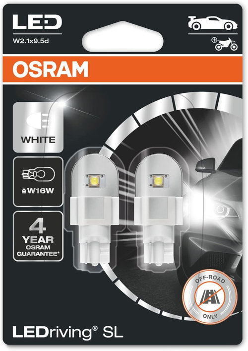 Set 2 Buc Led Osram T15 12V 2,1W W16W W2,1X9,5D LEDriving SL Alb 6000K 921DWP-02B