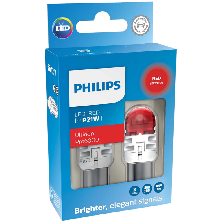 Set 2 Buc Led Philips BA15S 12V 2,3W P21W Ultinon Pro6000 Rosu 11498RU60X2
