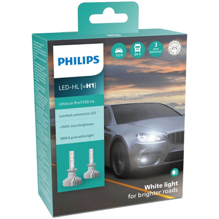 Set 2 Buc Led Philips H1 12V / 24V 15W Ultinon Pro5100 HL Alb 5800K 11258U5100X2