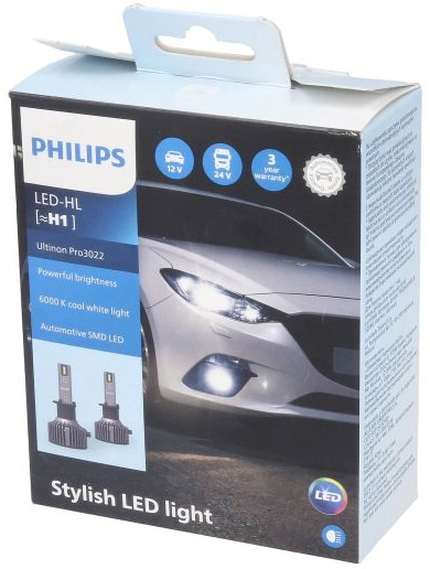 Set 2 Buc Led Philips H1 12V / 24V 19W Ultinon Pro3022 HL Alb 6000K 11258U3022X2
