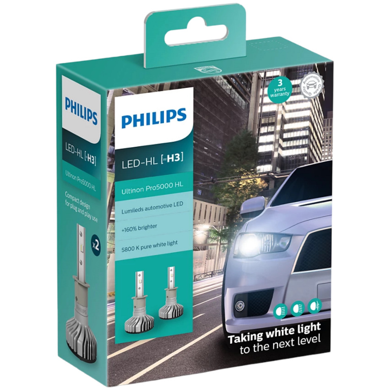 Set 2 Buc Led Philips H3 12/24V 15W Ultinon Pro5000 HL Alb 5800K 11336U50CWX2