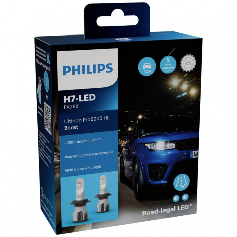 Set 2 Buc Led Philips H7 12V 18W Ultinon Pro6000 HL +300% Alb 5800K Omologate RAR 11972U60BX2