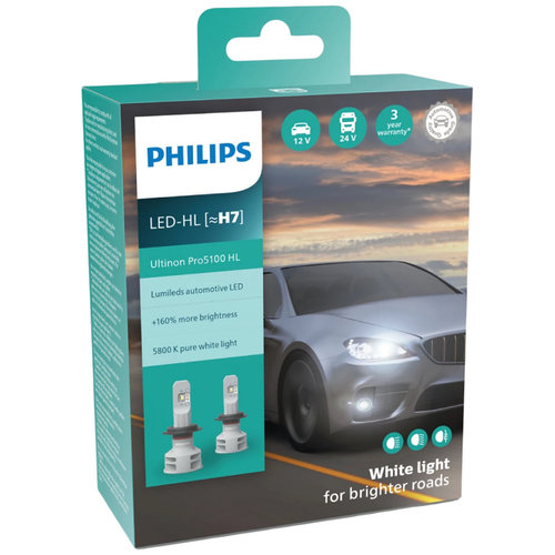 Set 2 Buc Led Philips H7 12V / 24V 12W Ultinon Pro5100 HL +160% Alb 5800K 11972U51X2