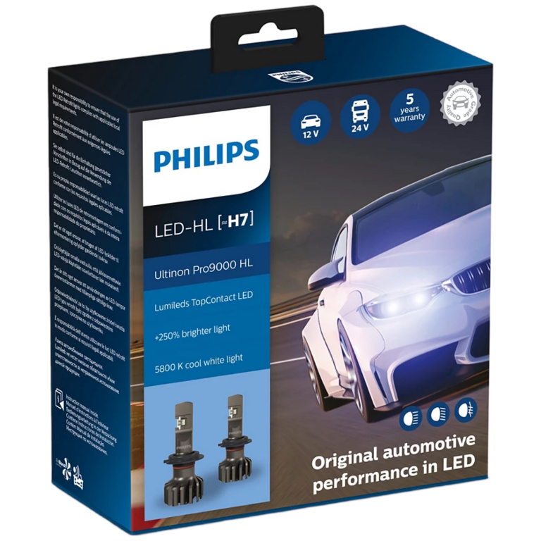 Set 2 Buc Led Philips H7 12V / 24V 18W Ultinon Pro9000 HL Alb 5800K 112972U90CWX