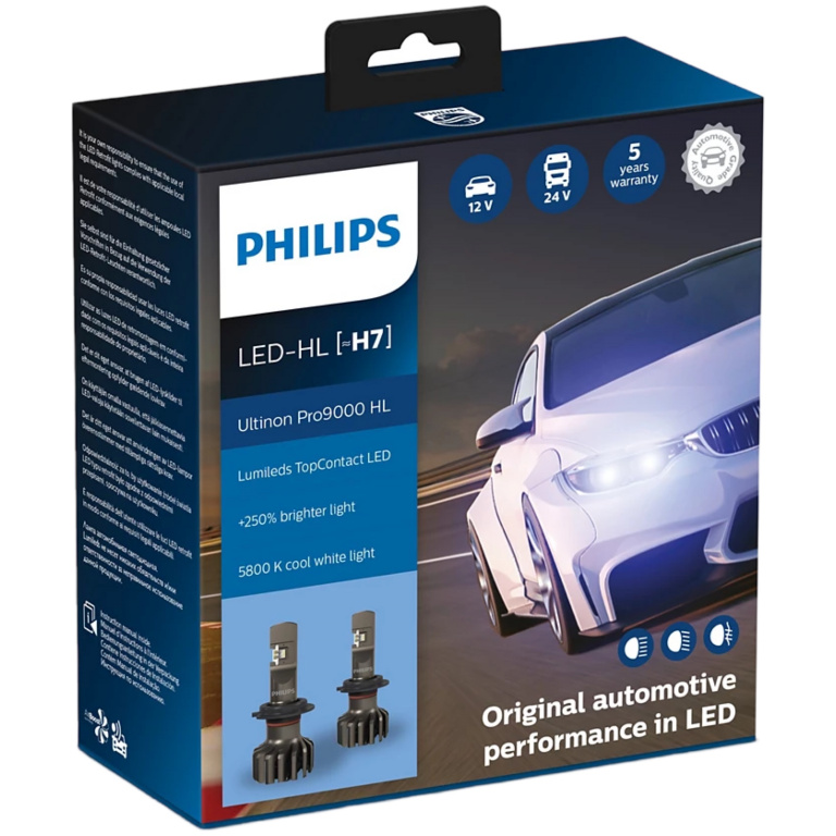 Set 2 Buc Led Philips H7 12V / 24V 18W Ultinon Pro9000 HL Alb 5800K 11972U90CWX2
