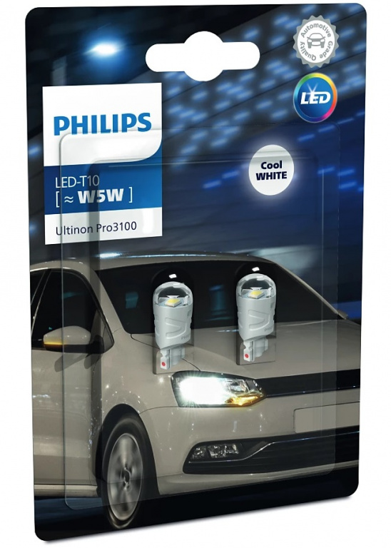 Set 2 Buc Led Philips T10 12V W21x9.5d Ultinon Pro3100 SL Alb 6000K 11961CU31B2