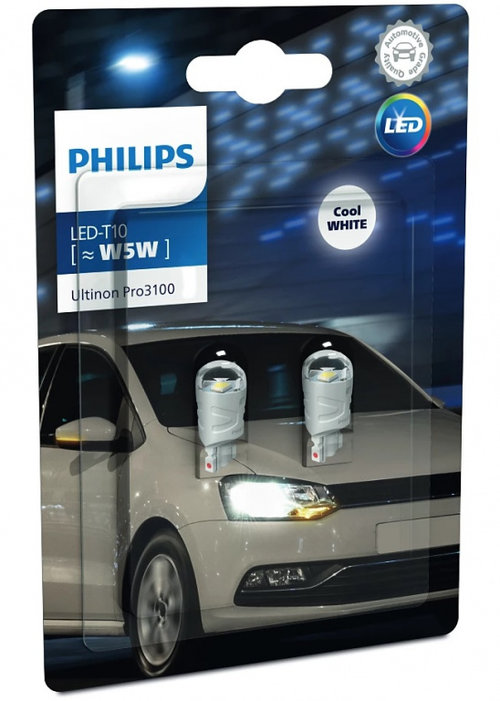 Set 2 Buc Led Philips T10 12V W21x9.5d Ultinon Pro3100 SL Alb 6000K 11961CU31B2