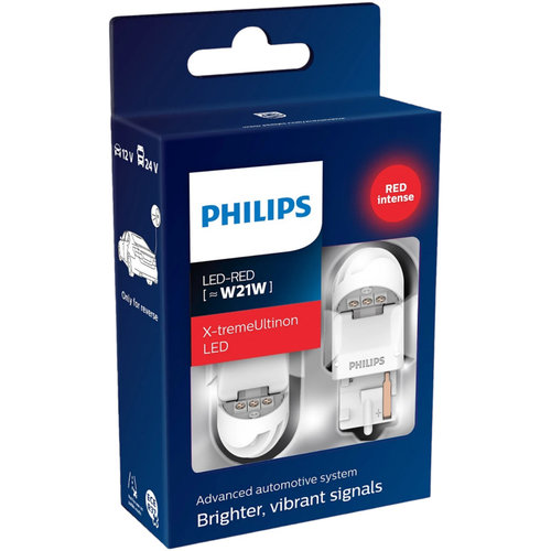 Set 2 Buc Led Philips T20 12V / 24V 2,1W W21W W3x16d X-treme Ultinon LED gen2 Rosu 11065XURX2