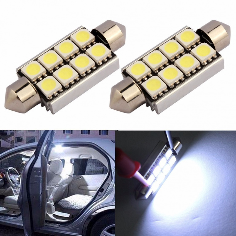 Set 2 Buc Led Sofit 12V 8 SMD 5050 Canbus Alb 6000K 42mm 845306