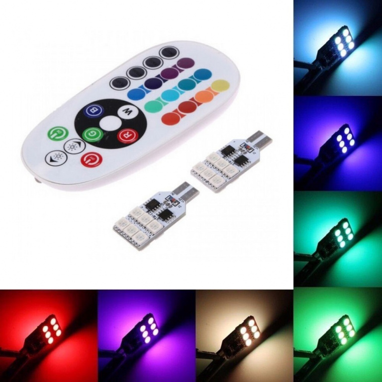 Set 2 Buc Led T10 12 SMD Multicolor RGB Cu Telecomanda LED 569