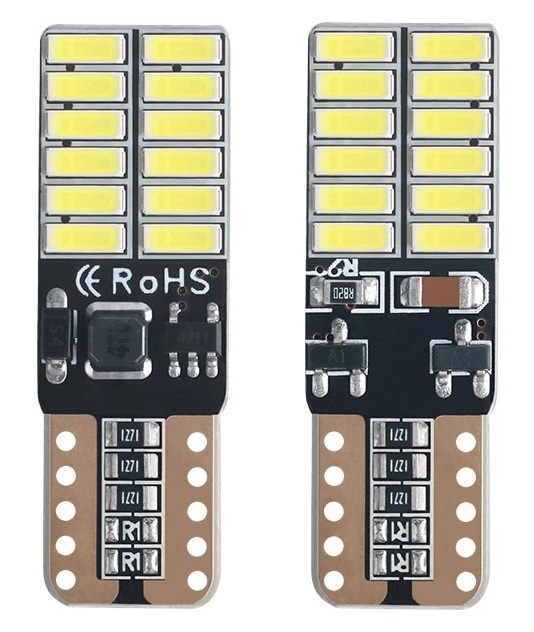Set 2 Buc Led T10 12V 24 SMD 3014 Canbus Alb 6000KLED 067-A