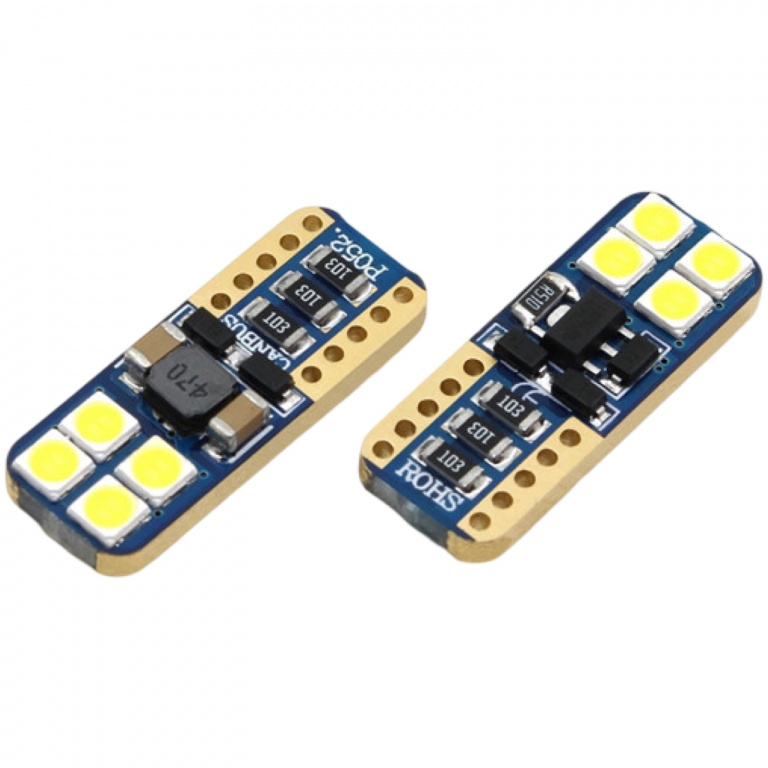 Set 2 Buc Led T10 12V / 24V 8 SMD 3030 Canbus Premium Alb 6000K BTLEK003