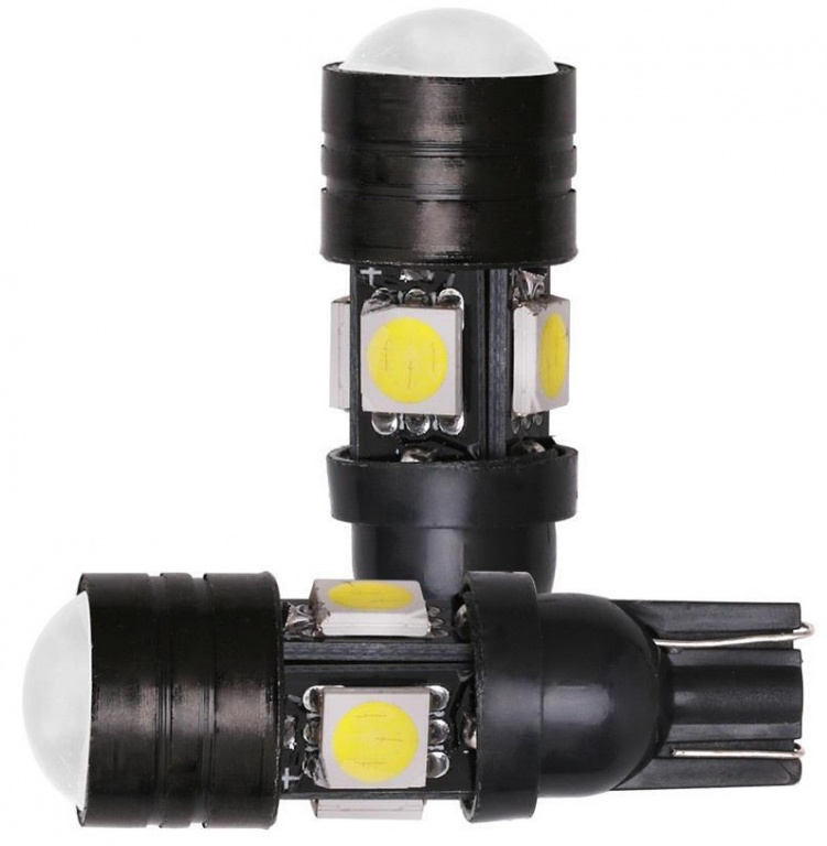 Set 2 Buc Led T10 4 SMD 5050 + 1 SMD 5050 Lupa Alb 6000K LED 511