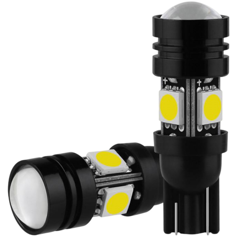 Set 2 Buc Led T10 4 SMD 5050 + 1 SMD 5050 Lupa Alb 6000K LED 511