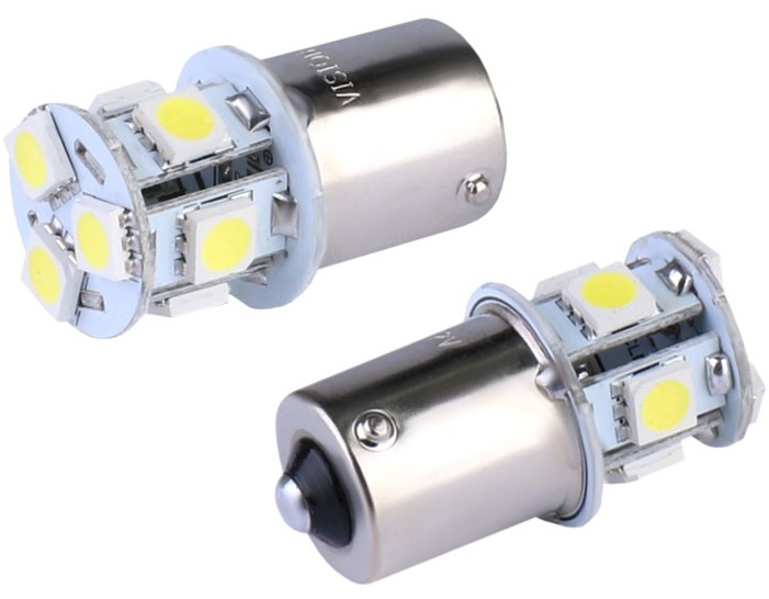 Set 2 Buc Led Vision BA15S 12V 8 SMD 5050 P21W Alb 6000K 58934