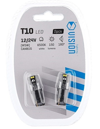 Set 2 Buc Led Vision T10 12/24V 4 SMD 1616 Canbus, Alb 58268