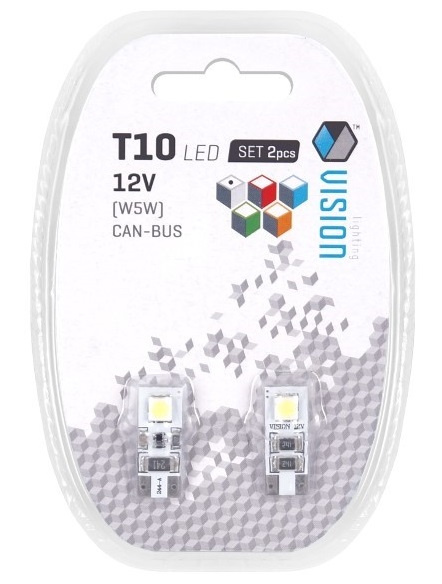 Set 2 Buc Led Vision T10 12V 2 SMD 5050 Canbus, Alb 58295