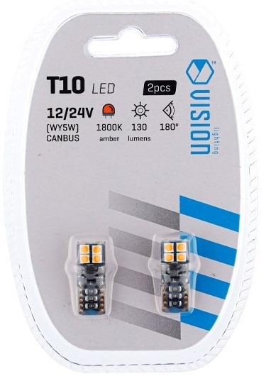 Set 2 Buc Led Vision T10 12V / 24V 8 SMD 3030 Non-Polar, Canbus, Portocaliu 58270