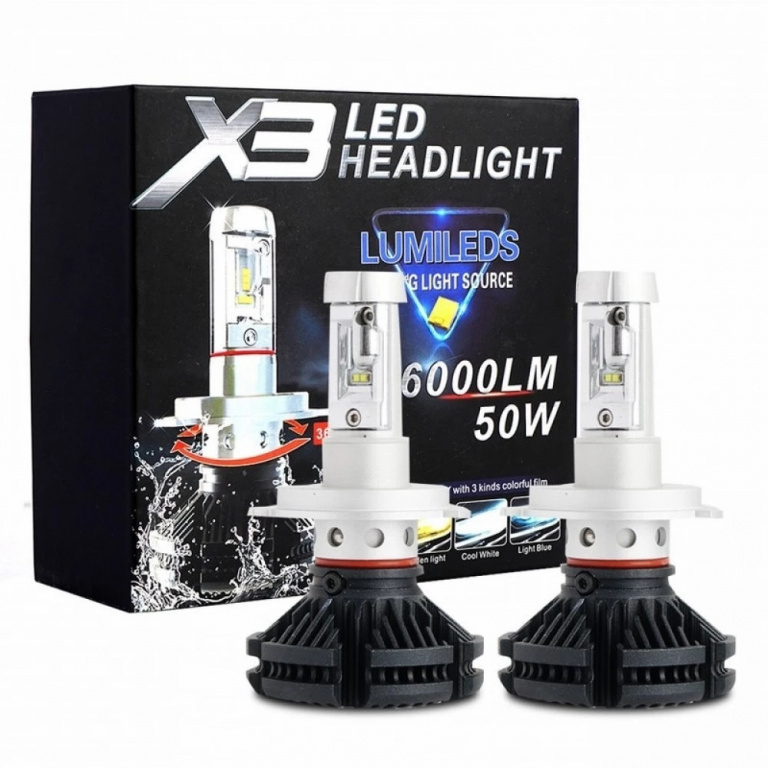 Set 2 Buc Led X3 H7 12V / 24V 50W 12000Lm Canbus Alb 6500K X3-H7 551354