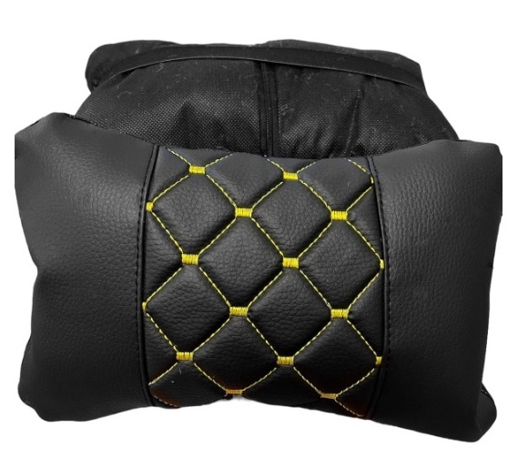Set 2 Buc Perne Tetiere Auto Universale Pentru Gât Un Confort Mai Bun În Timpul Unei Călătorii Lungi Cu MașIna, Negru Cu Cusături Galbene, POD030