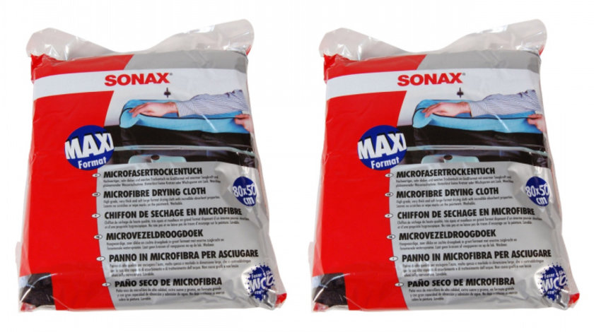 Set 2 Buc Sonax Laveta Prosop Microfibra Uscare Auto Max Performance 80x50cm 450800