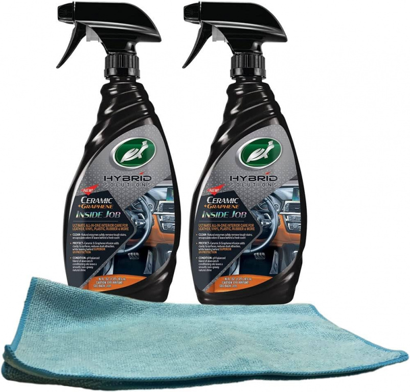 Set 2 Buc Turtle Wax Hybrid Solutions Ceramic + Graphene Inside Job Solutie Intretinere Interior Piele, Vinyl, Plastic, Cauciuc 500ML AMT70-224 + Laveta Universala 20X50CM Mega Drive LCD01