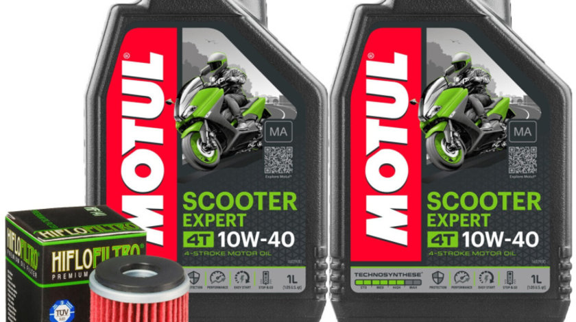 Set 2 Buc Ulei Motor Motul 4T Scooter Expert 10W-40 MA 1L 105960 + Filtru Ulei Moto Hiflofiltro Yamaha CZD300 A X-Max 2017→ HF141