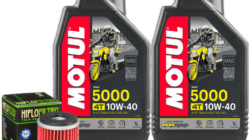 Set 2 Buc Ulei Motor Motul 5000 10W-40 Hi-Tech MA2 1L 104054 + Filtru Ulei Moto Hiflofiltro Yamaha MWD300 HF141