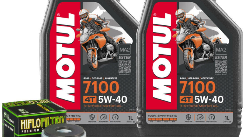 Set 2 Buc Ulei Ulei Motor Motul 7100 4T Ester 5W-40 1L 104086 + Filtru Ulei Moto / Scuter Hiflofiltro Yamaha YP125 R X-Max 2015-2017 HF140