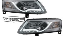 Set 2 faruri cu lupa / lupe +DRL led Audi A6 C6 4F...
