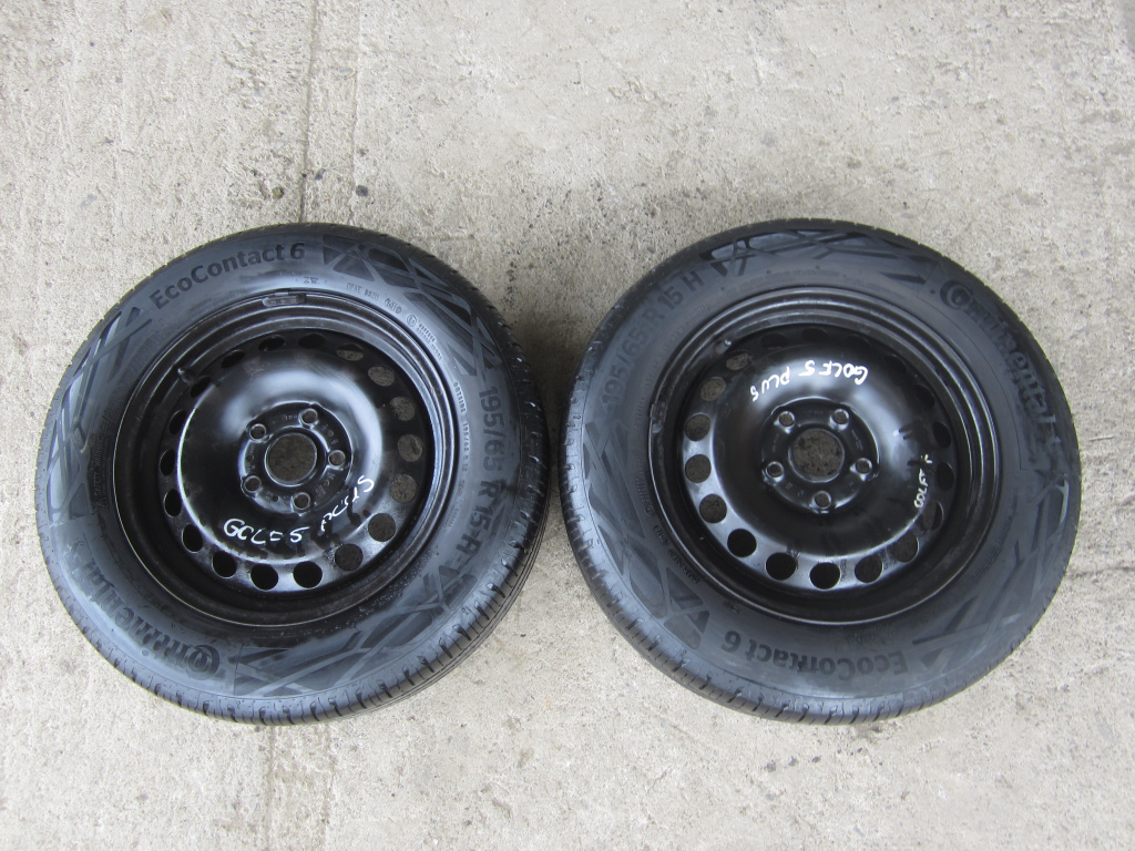 SET 2 JANTE TABLA R15 CU ANVELOPE CONTINENTAL 195/65R15 VW GOLF 5 PLUS FAB. 2006 - 2009 ⭐⭐⭐⭐⭐
