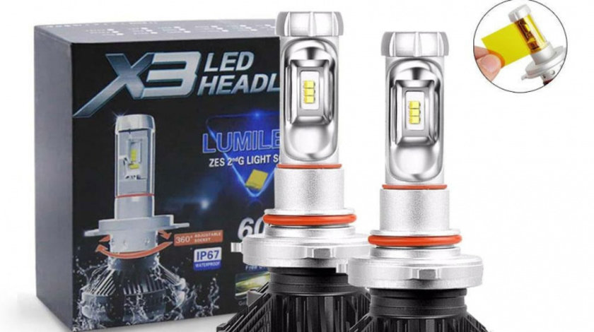 Set 2 Leduri HB4/9006 X3 Canbus Pentru Far Auto, Putere 50W, Luminozitate 12.000 Lm, 12V-24V X3-HB4 477684