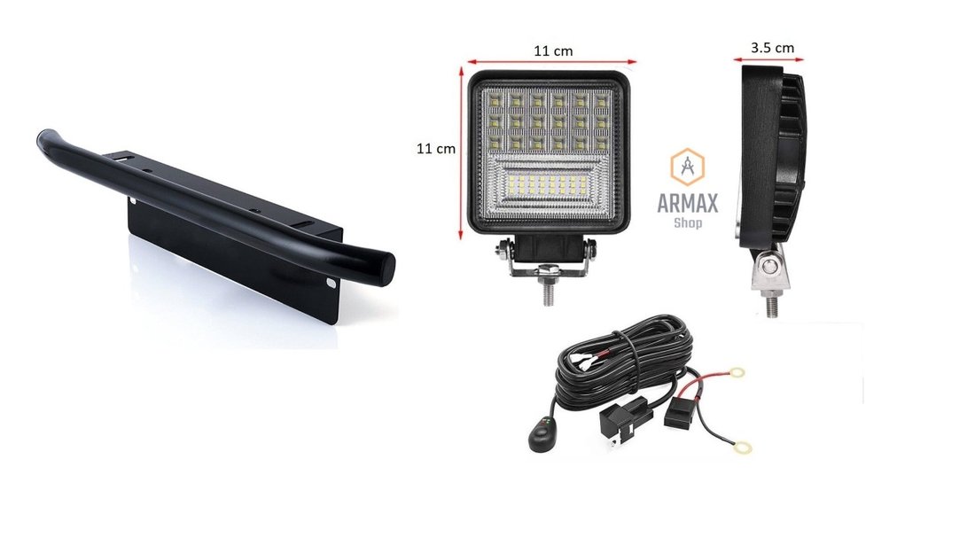 Set 2 Proiectoare Led Bar Armax 11cm 126w Cu Bullbar Suport Numar Si Kit Releu Cu Buton