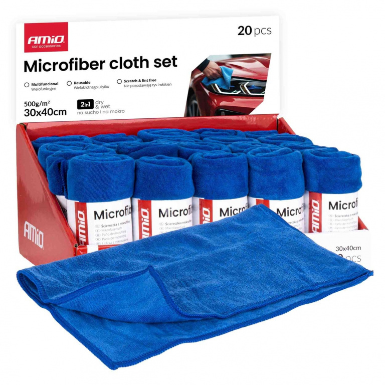 Set 20 Buc Laveta Microfibra Amio Albastru 30x40cm 500gsm 04490