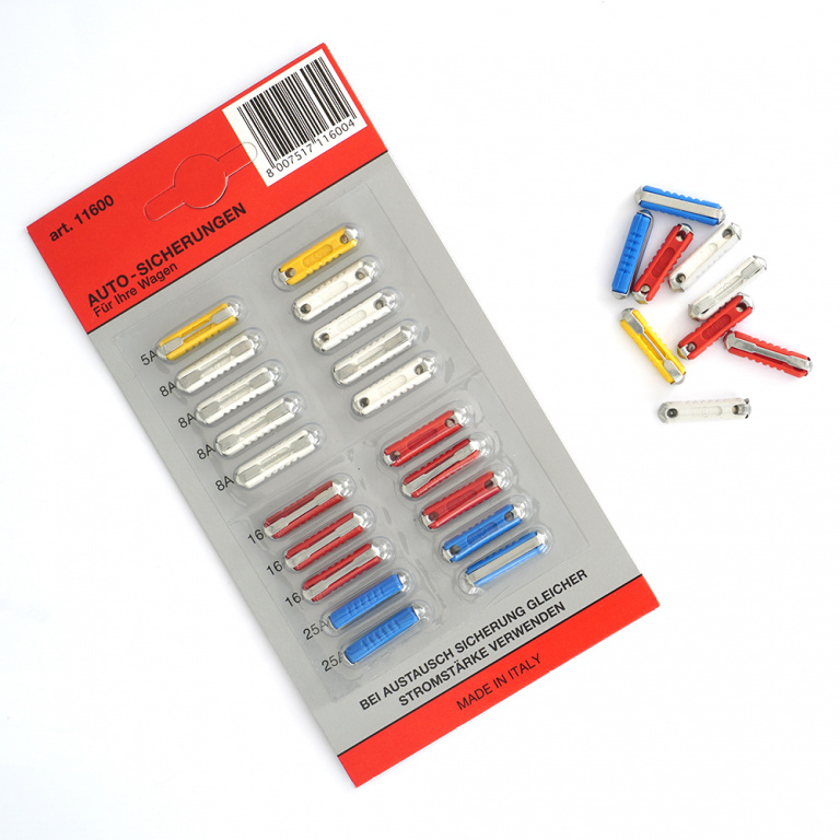 Set 20 Buc Sigurante Fuzibile Electrice Cilindrice 5/8/16/25A Cod Culoare Tecnopart 11600-TEC