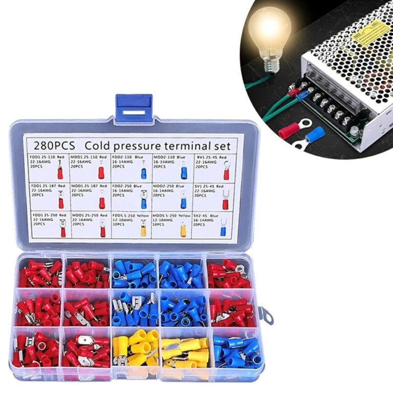 Set 280 Buc Papuci De Sertizare Izolati, 15 Tipuri, In Carcasa De Plastic AVX-AG709A