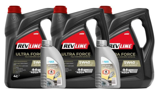 Set 3 Buc Ulei Motor RWJ Rev Line Ultra Force C3 5W-40 4L + Set 2 Buc Lichid Frana 4Max DOT 4 500ML ...