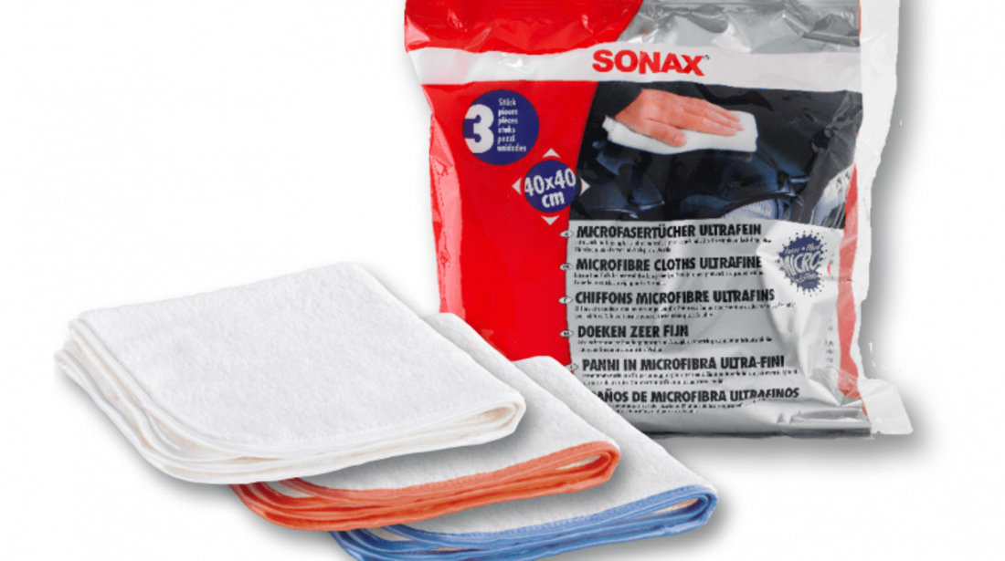 SET 3 LAVETE ULTRAFINE DIN MICROFIBRE PENTRU SUPRAFETE VOPSITE 40 X 40 CM SONAX 450700 SONAX