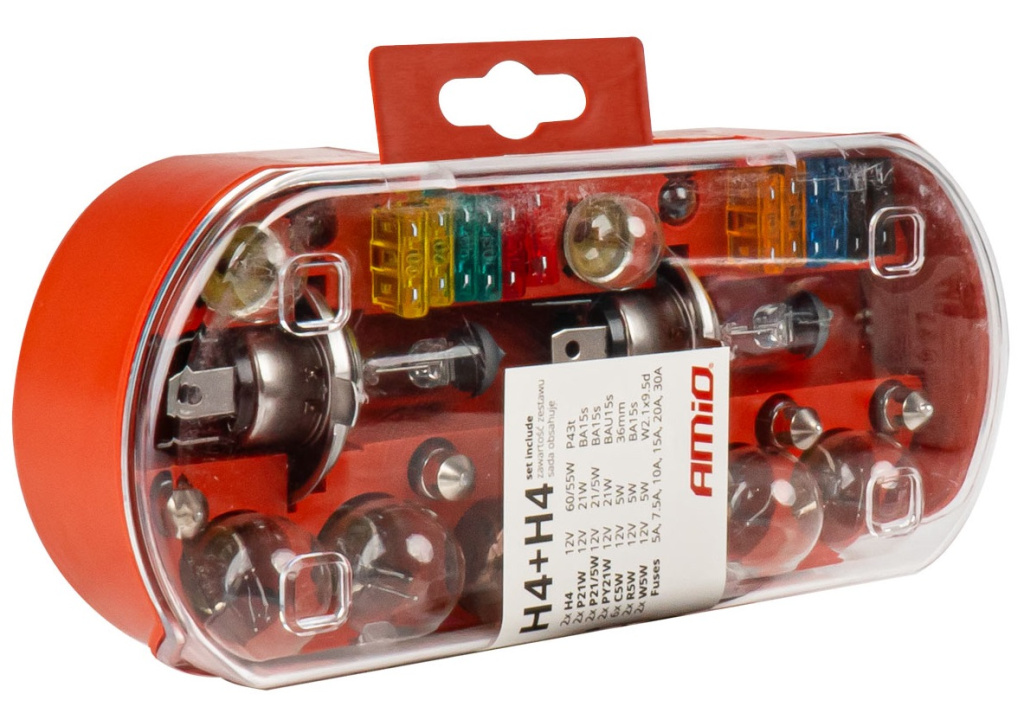 Set 30 Buc Becuri Auto Rezerva + Sigurante Amio H4 + H4 12V 60/55W 03958